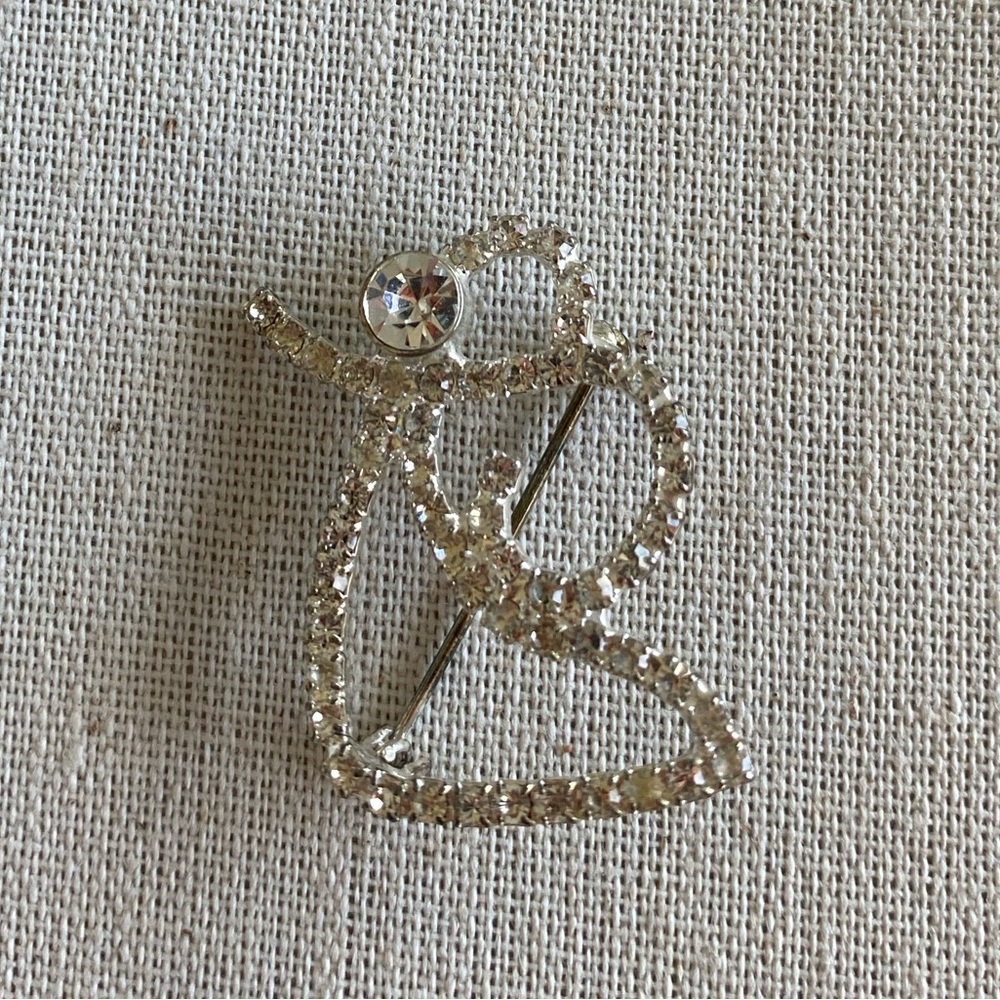 Clear Crystal and Silver Tone Angel Brooch Pin
